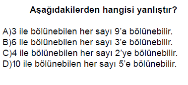 6. sınıf bölünebilme cevaplı testi çöz
