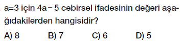 6. Sınıf Cebirsel ifadenin değerini hesaplama, değer bulma testi çöz