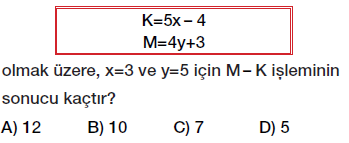 6. Sınıf Cebirsel ifadenin değerini hesaplama, değer bulma testi çöz