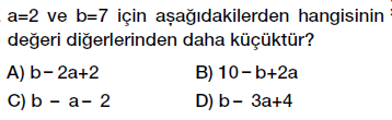6. Sınıf Cebirsel ifadenin değerini hesaplama, değer bulma testi çöz