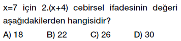 6. Sınıf Cebirsel ifadenin değerini hesaplama, değer bulma testi çöz