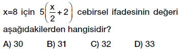 6. Sınıf Cebirsel ifadenin değerini hesaplama, değer bulma testi çöz