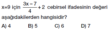 6. Sınıf Cebirsel ifadenin değerini hesaplama, değer bulma testi çöz