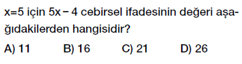 6. Sınıf Cebirsel ifadenin değerini hesaplama, değer bulma testi çöz