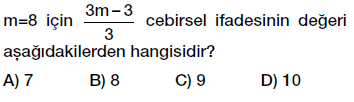 6. Sınıf Cebirsel ifadenin değerini hesaplama, değer bulma testi çöz