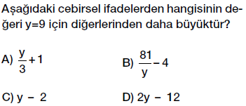 6. Sınıf Cebirsel ifadenin değerini hesaplama, değer bulma testi çöz