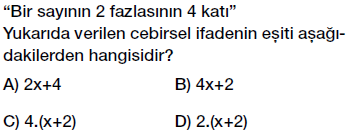 6. Sınıf Cebirsel ifade yazma testi çöz