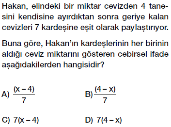 6. Sınıf Cebirsel ifade yazma testi çöz