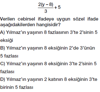 6. Sınıf Cebirsel ifade yazma testi çöz