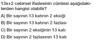 6. Sınıf Cebirsel ifade yazma testi çöz