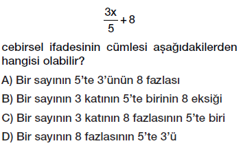 6. Sınıf Cebirsel ifade yazma testi çöz