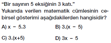 6. Sınıf Cebirsel ifade yazma testi çöz