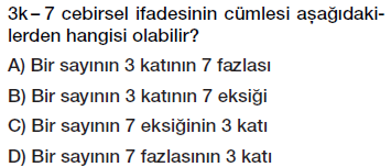 6. Sınıf Cebirsel ifade yazma testi çöz