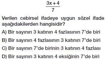 6. Sınıf Cebirsel ifade yazma testi çöz