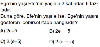 6. Sınıf Cebirsel ifade yazma testi çöz