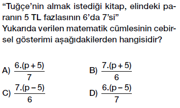 6. Sınıf Cebirsel ifade yazma testi çöz