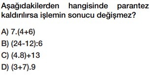 6. sınıf işlem önceliği testi çöz