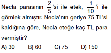 6. sınıf kesir problemleri testi çöz indir