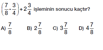 6. Sınıf Kesirlerle Toplama ve Çıkarma Testi Çöz indir
