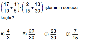 6. Sınıf Kesirlerle Toplama ve Çıkarma Testi Çöz indir