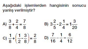 6. Sınıf Kesirlerle Toplama ve Çıkarma Testi Çöz indir