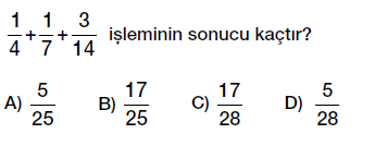 6. Sınıf Kesirlerle Toplama ve Çıkarma Testi Çöz indir