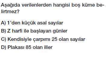 6. Sınıf - Kümeler, Boş Küme Testi Çöz