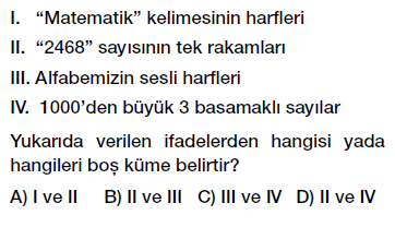 6. Sınıf - Kümeler, Boş Küme Testi Çöz