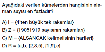 6. Sınıf kümenin elemanı ve eleman sayısı testi çöz indir