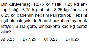 6. sınıf ondalık gösterim problemleri testi çöz indir