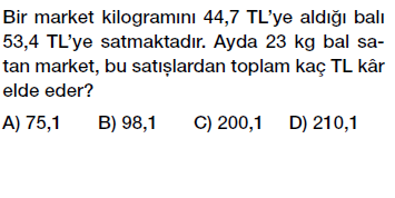 6. sınıf ondalık gösterim problemleri testi çöz indir