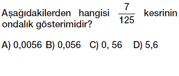 6.sınıf ondalık gösterim, ondalık kesirler bölme kesir ilişkisi testi çöz indir