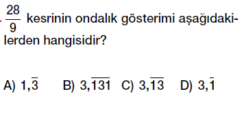 6.sınıf ondalık gösterim, ondalık kesirler bölme kesir ilişkisi testi çöz indir