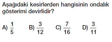 6.sınıf ondalık gösterim, ondalık kesirler bölme kesir ilişkisi testi çöz indir