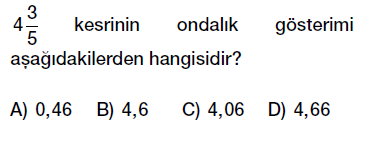 6.sınıf ondalık gösterim, ondalık kesirler bölme kesir ilişkisi testi çöz indir