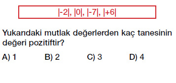 6.sınıf tam sayılar mutlak değer testi çöz