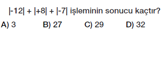 6.sınıf tam sayılar mutlak değer testi çöz