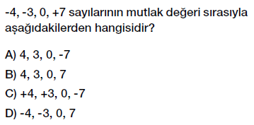 6.sınıf tam sayılar mutlak değer testi çöz