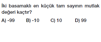 6.sınıf tam sayılar mutlak değer testi çöz