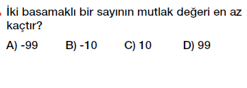 6.sınıf tam sayılar mutlak değer testi çöz