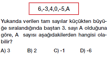6. Sınıf Tam sayılar karşılaştırma ve sıralama testi çöz