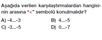 6. Sınıf Tam sayılar karşılaştırma ve sıralama testi çöz