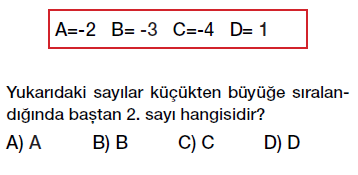 6. Sınıf Tam sayılar karşılaştırma ve sıralama testi çöz