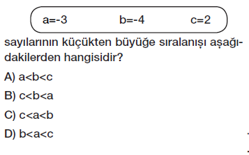6. Sınıf Tam sayılar karşılaştırma ve sıralama testi çöz