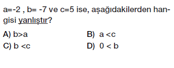 6. Sınıf Tam sayılar karşılaştırma ve sıralama testi çöz