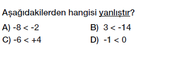 6. Sınıf Tam sayılar karşılaştırma ve sıralama testi çöz