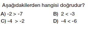 6. Sınıf Tam sayılar karşılaştırma ve sıralama testi çöz