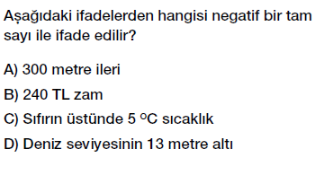 6. Sınıf Tam Sayıları tanıyalım ve sayı doğrusunda gösterelim testi çöz