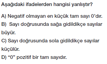 6. Sınıf Tam Sayıları tanıyalım ve sayı doğrusunda gösterelim testi çöz