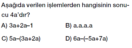 7. Sınıf Cebirsel ifadeler toplama ve çıkarma işlemi test çöz, pdf testi indir